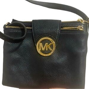 Michael Kors, MK Fulton, Black Pebbled Leather Crossbody Bag
